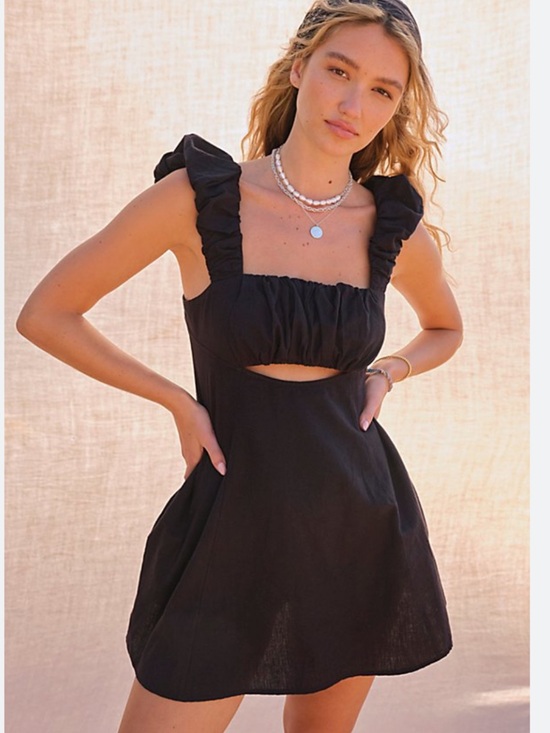 Free People Dresses & Skirts - Free People Black Mini Dress with Ruffle Straps